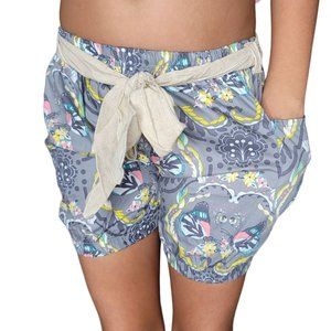 Sado NWT purple flor de lis floral cotton shorts with pockets pastel spring sz10